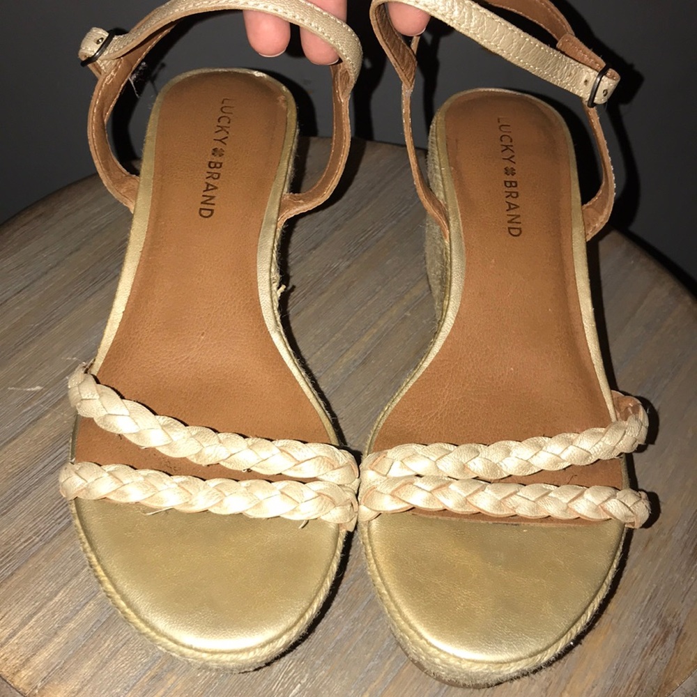 Lucky Brand Gold Braid Espadrille Flatform Sandals